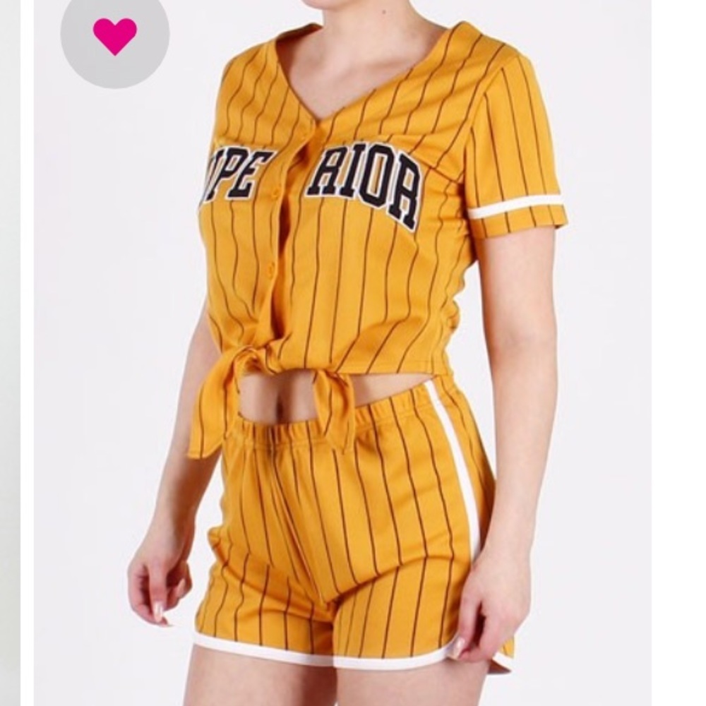 Mustard Yellow Striped Short Set Stretchy